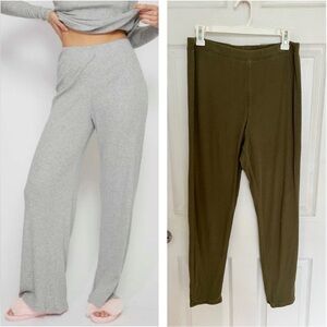 Skin Pima Cotton Green Ribbed Double Layer Leggings Pants Sz 10 Loungewear